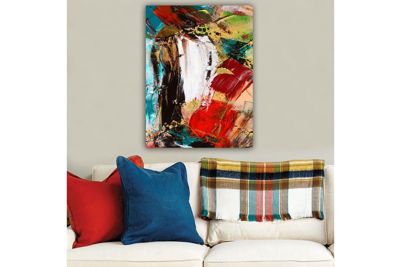 Canvas taulu 70x100 cm - Abstrakti sommitelma vahvoilla väreillä ja dynaamisilla muodoilla - Punainen / Musta / Vihreä - Sisustustuotteet - Taulu & taide - Canvas-taulu