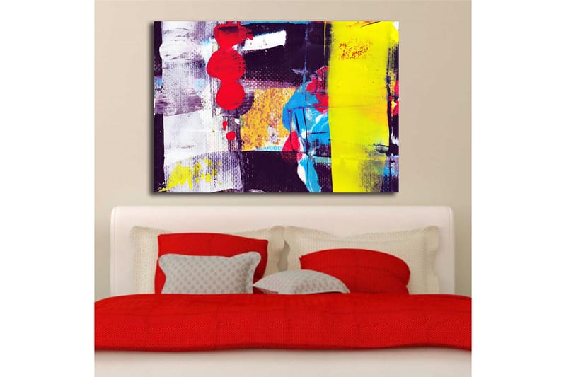 Canvas taulu 70x100 cm - Abstrakti sommitelma vahvoilla väreillä ja geometrisilla muodoilla - Punainen / Keltainen / Sininen - Sisustustuotteet - Taulu & taide - Canvas-taulu