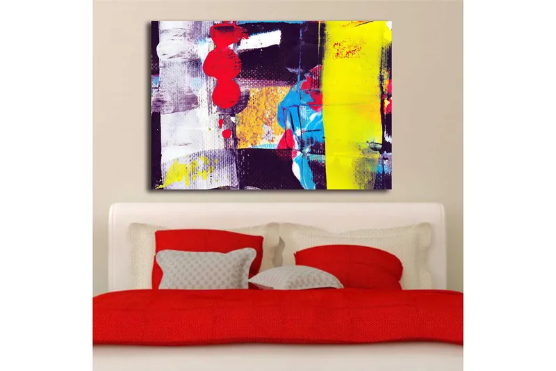 Canvas taulu 70x100 cm - Abstrakti sommitelma vahvoilla väreillä ja geometrisilla muodoilla - Punainen / Keltainen / Sininen - Sisustustuotteet - Taulu & taide - Canvas-taulu