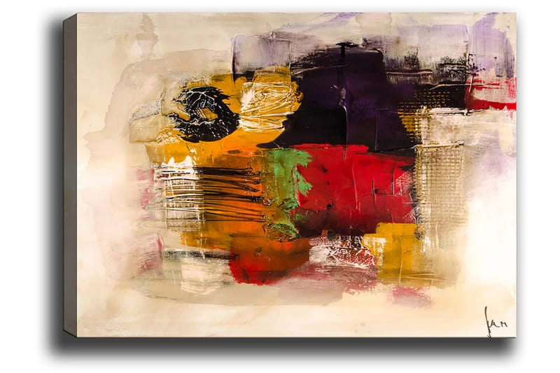 Canvas taulu 70x100 cm - Abstrakti sommitelma vahvoilla väreillä ja tekstuureilla - Keltainen / Punainen / Violetti - Sisustustuotteet - Taulu & taide - Canvas-taulu