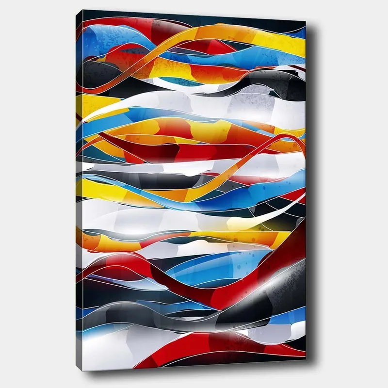 Canvas taulu 70x100 cm - Abstrakti sommitelma virtaavilla linjoilla voimakkaissa väreissä, Punainen / Sininen / Musta