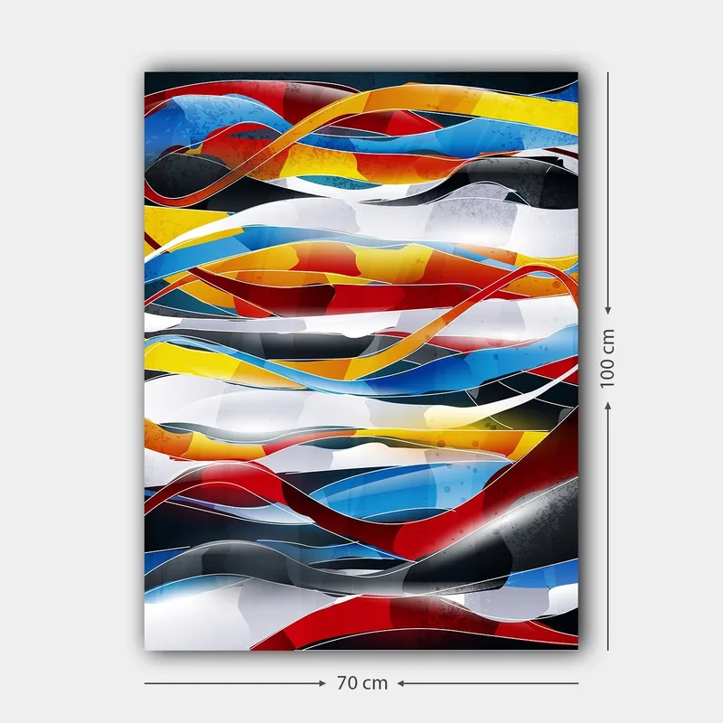 Canvas taulu 70x100 cm - Abstrakti sommitelma virtaavilla linjoilla voimakkaissa väreissä - Punainen / Sininen / Musta - Sisustustuotteet - Taulu & taide - Canvas-taulu