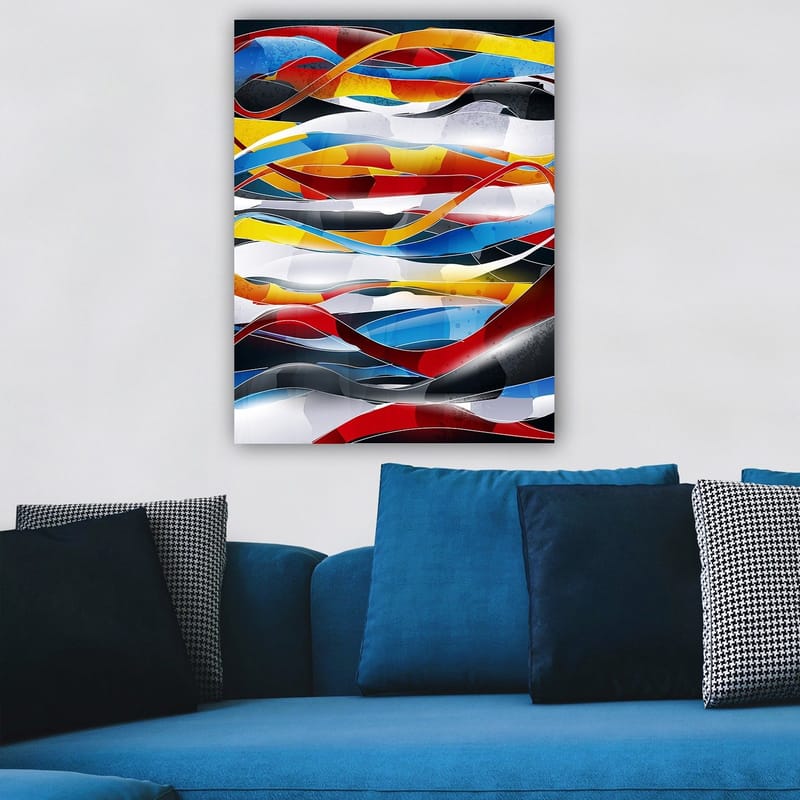 Canvas taulu 70x100 cm - Abstrakti sommitelma virtaavilla linjoilla voimakkaissa väreissä - Punainen / Sininen / Musta - Sisustustuotteet - Taulu & taide - Canvas-taulu