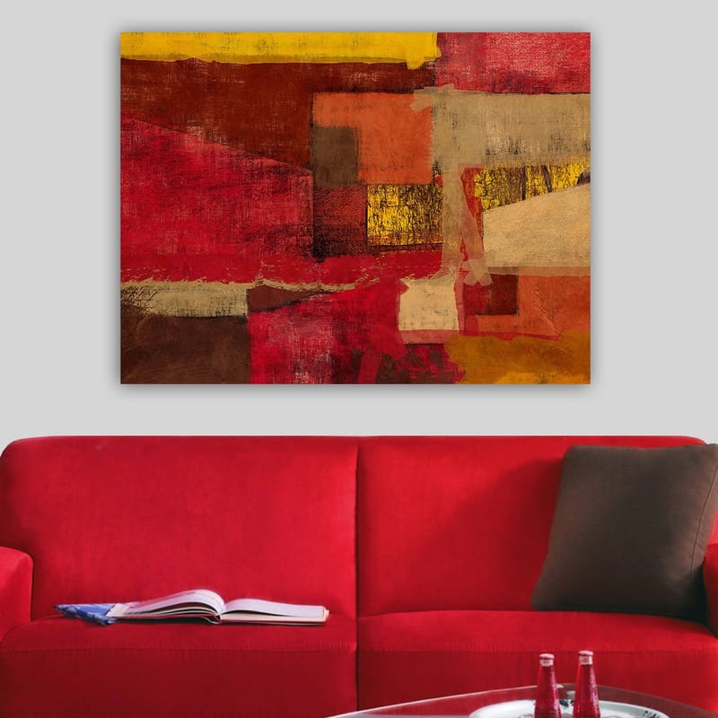 Canvas taulu 70x100 cm - Abstrakti sommitelma voimakkailla punaisen ja kullan sävyillä - Punainen / Kulta / Beige - Sisustustuotteet - Taulu & taide - Canvas-taulu