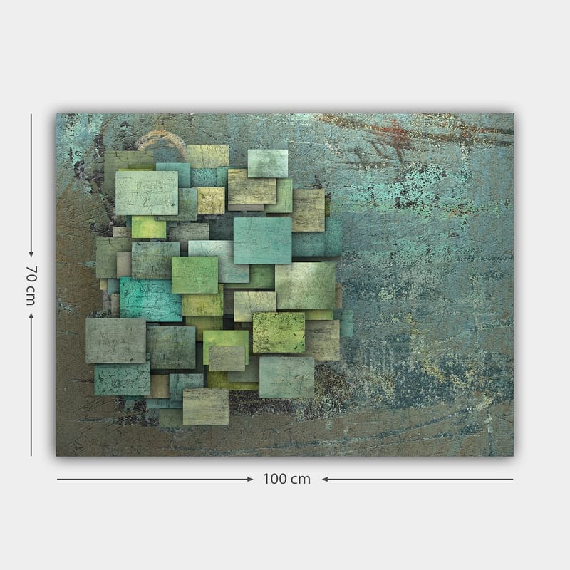 Canvas taulu 70x100 cm - Abstrakti sommitelma päällekkäisistä neliöistä eri vihreän ja sinisen sävyissä - Vihreä / Turkoosi / Sininen - Sisustustuotteet - Taulu & taide - Canvas-taulu