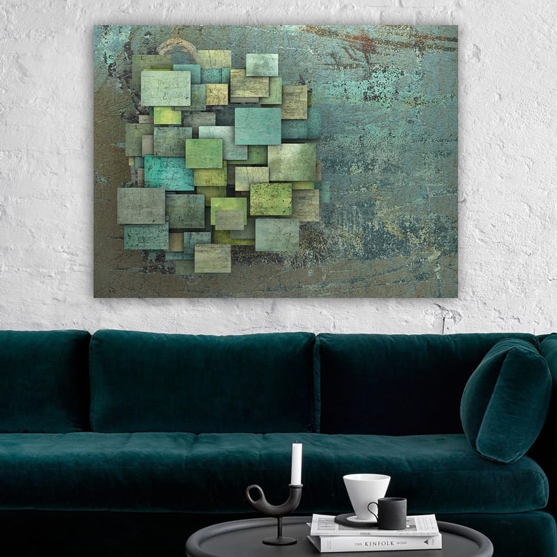 Canvas taulu 70x100 cm - Abstrakti sommitelma päällekkäisistä neliöistä eri vihreän ja sinisen sävyissä - Vihreä / Turkoosi / Sininen - Sisustustuotteet - Taulu & taide - Canvas-taulu