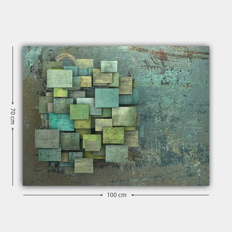 Canvas taulu 70x100 cm - Abstrakti sommitelma päällekkäisistä neliöistä eri vihreän ja sinisen sävyissä - Vihreä / Turkoosi / Sininen - Sisustustuotteet - Taulu & taide - Canvas-taulu