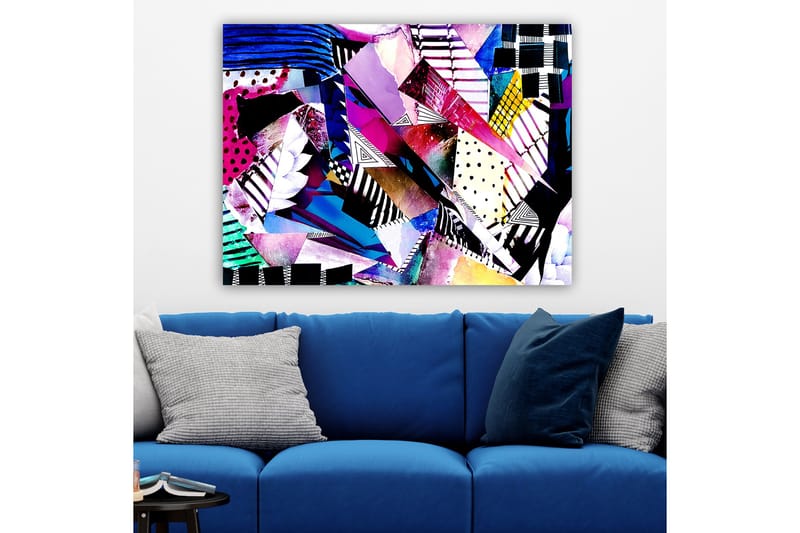 Canvas taulu 70x100 cm - Abstrakti sommittelu värikkäistä geometrisista muodoista ja kuvioista - Violetti / Sininen / Musta - Sisustustuotteet - Taulu & taide - Canvas-taulu