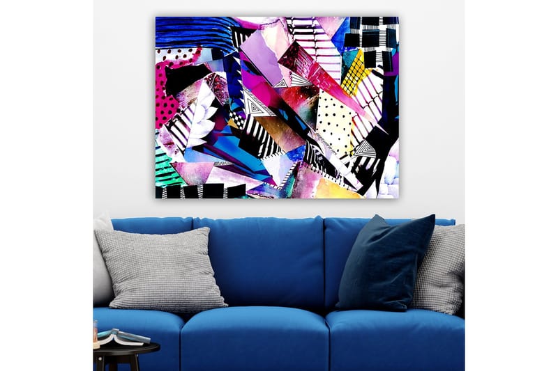 Canvas taulu 70x100 cm - Abstrakti sommittelu värikkäistä geometrisista muodoista ja kuvioista - Violetti / Sininen / Musta - Sisustustuotteet - Taulu & taide - Canvas-taulu