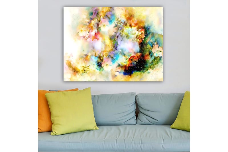 Canvas taulu 70x100 cm - Abstrakti taideteos, jonka väriräjähdykset luovat unenomaisen tunnelman - Sininen / Keltainen / Vaaleanpunainen - Sisustustuotteet - Taulu & taide - Canvas-taulu
