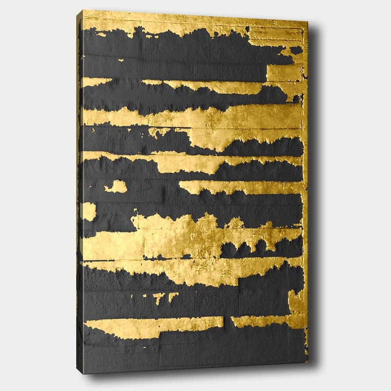 Canvas taulu 70x100 cm - Abstrakti taideteos, jossa kullan ja mustan väriset viivat luovat dynaamisen ja modernin sommitelman., Kulta / Musta