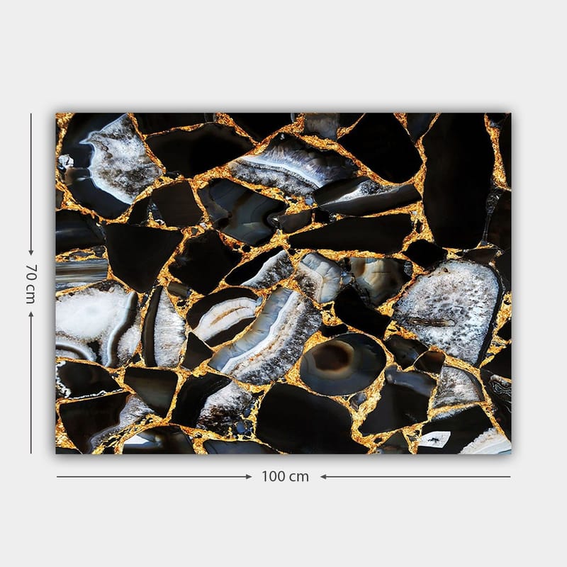 Canvas taulu 70x100 cm - Abstrakti taideteos, jossa on mustia ja harmaita kiviä sekä kultaisia elementtejä - Musta / Harmaa / Kulta - Sisustustuotteet - Taulu & taide - Canvas-taulu