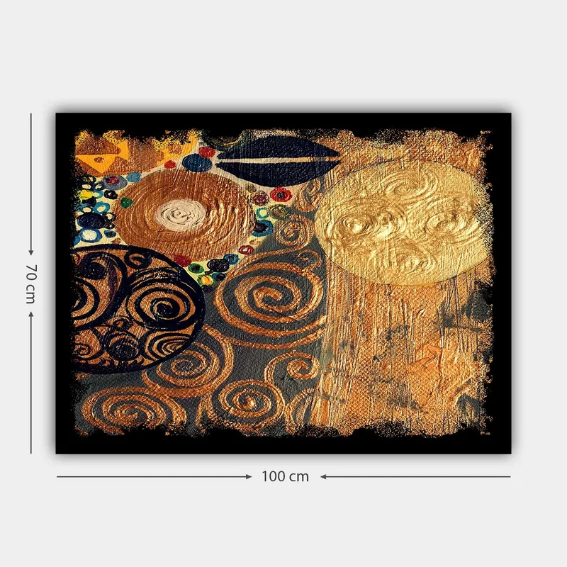 Canvas taulu 70x100 cm - Abstrakti taideteos, jossa on spiraaleja ja ympyröitä kultaisissa ja tummissa sävyissä - Kulta / Musta / Ruskea - Sisustustuotteet - Taulu & taide - Canvas-taulu