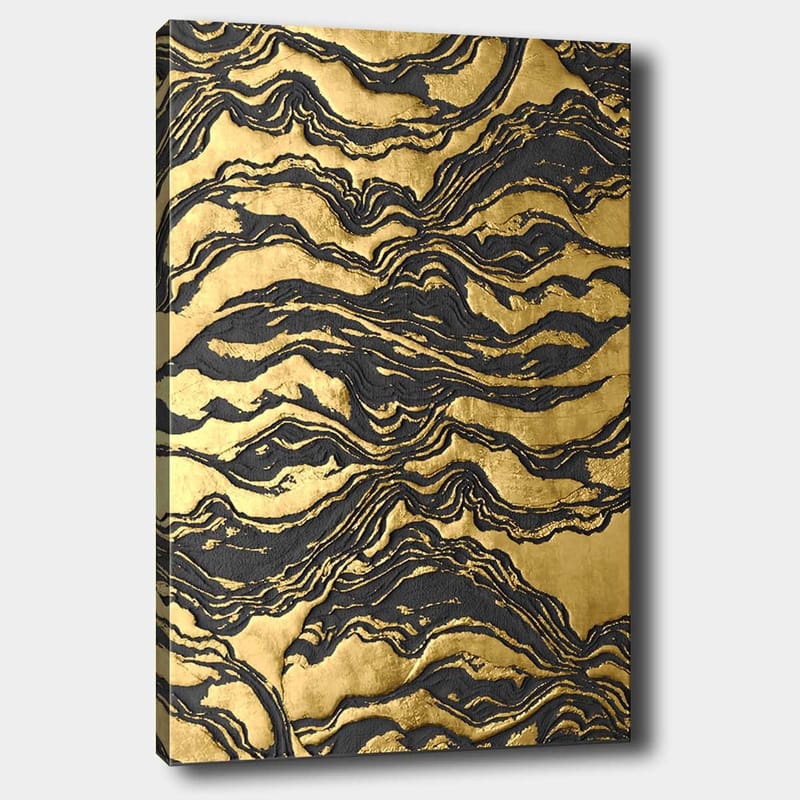Canvas taulu 70x100 cm - Abstrakti taideteos aaltoilevilla kultaisilla ja mustilla kuvioilla - Kulta / Musta - Sisustustuotteet - Taulu & taide - Canvas-taulu