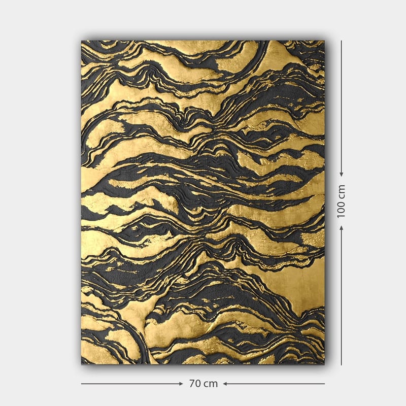 Canvas taulu 70x100 cm - Abstrakti taideteos aaltoilevilla kultaisilla ja mustilla kuvioilla - Kulta / Musta - Sisustustuotteet - Taulu & taide - Canvas-taulu
