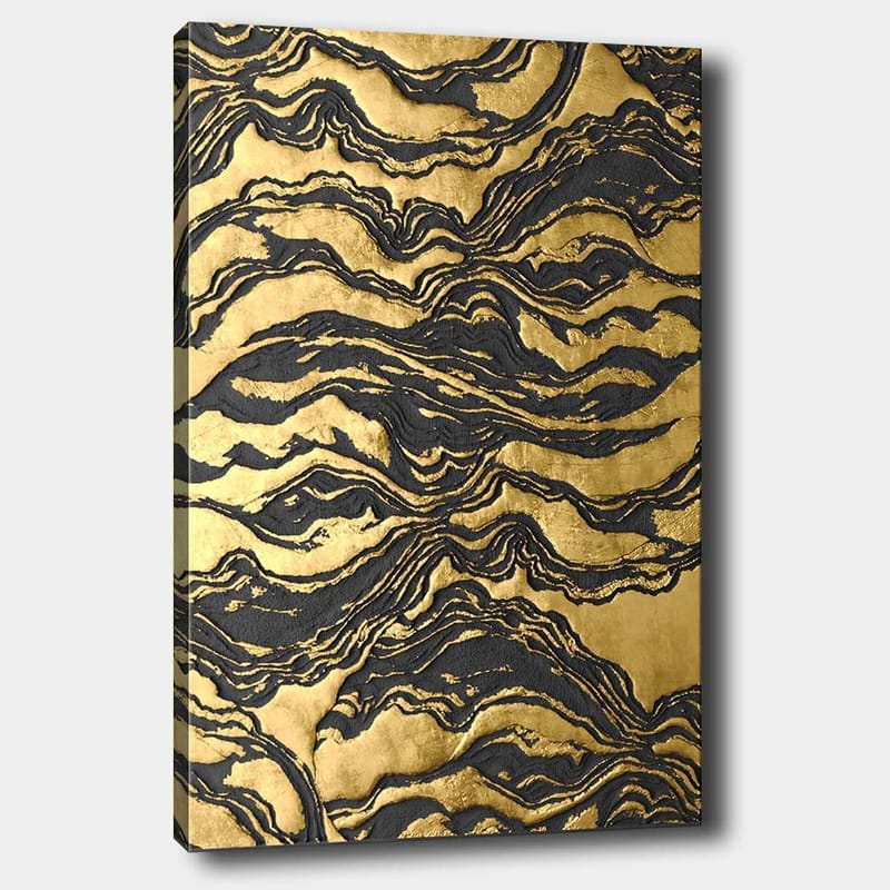 Canvas taulu 70x100 cm - Abstrakti taideteos aaltoilevilla kultaisilla ja mustilla kuvioilla - Kulta / Musta - Sisustustuotteet - Taulu & taide - Canvas-taulu