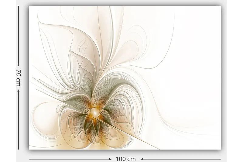 Canvas taulu 70x100 cm - Abstrakti taideteos kelluvilla viivoilla ja muodoilla, jotka luovat liikkeen ja valon tunteen - Vaaleanbeige / Kulta / Harmaa - Sisustustuotteet - Taulu & taide - Canvas-taulu