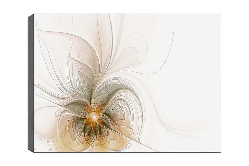 Canvas taulu 70x100 cm - Abstrakti taideteos kelluvilla viivoilla ja muodoilla, jotka luovat liikkeen ja valon tunteen, Vaaleanbeige / Kulta / Harmaa