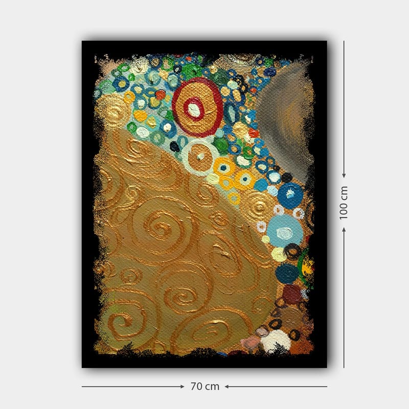 Canvas taulu 70x100 cm - Abstrakti taideteos kultaisilla spiraaleilla ja värikkäillä ympyröillä - Kulta / Sininen / Vihreä - Sisustustuotteet - Taulu & taide - Canvas-taulu