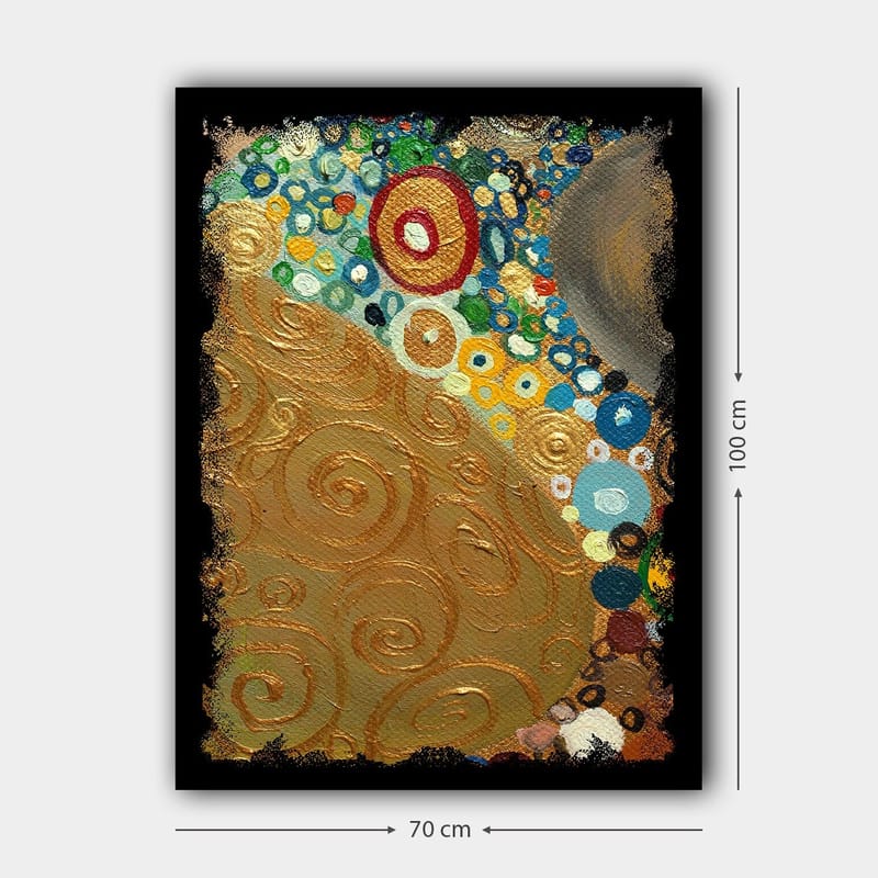 Canvas taulu 70x100 cm - Abstrakti taideteos kultaisilla spiraaleilla ja värikkäillä ympyröillä - Kulta / Sininen / Vihreä - Sisustustuotteet - Taulu & taide - Canvas-taulu