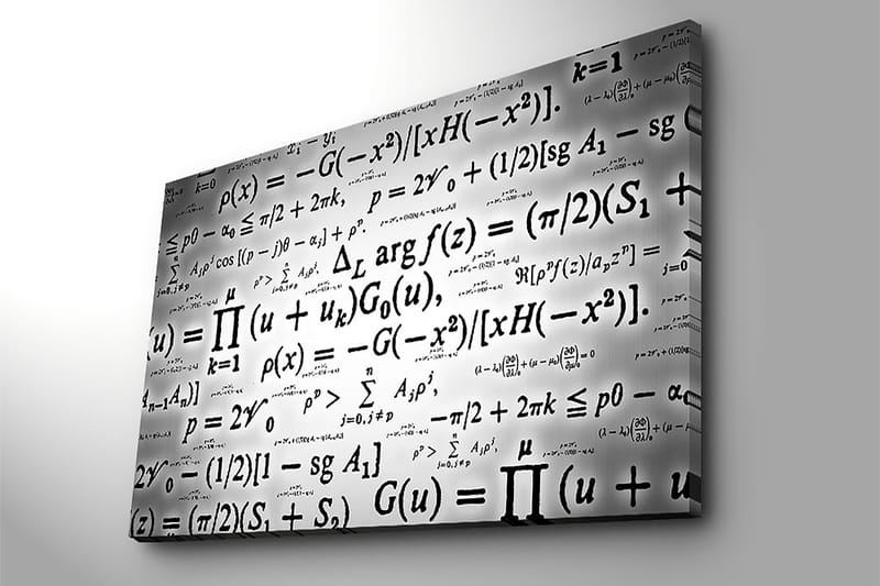 Canvas taulu 70x100 cm - Abstrakti taideteos matemaattisilla kaavoilla ja symboleilla mustavalkoisena - Musta / Valkoinen - Sisustustuotteet - Taulu & taide - Canvas-taulu