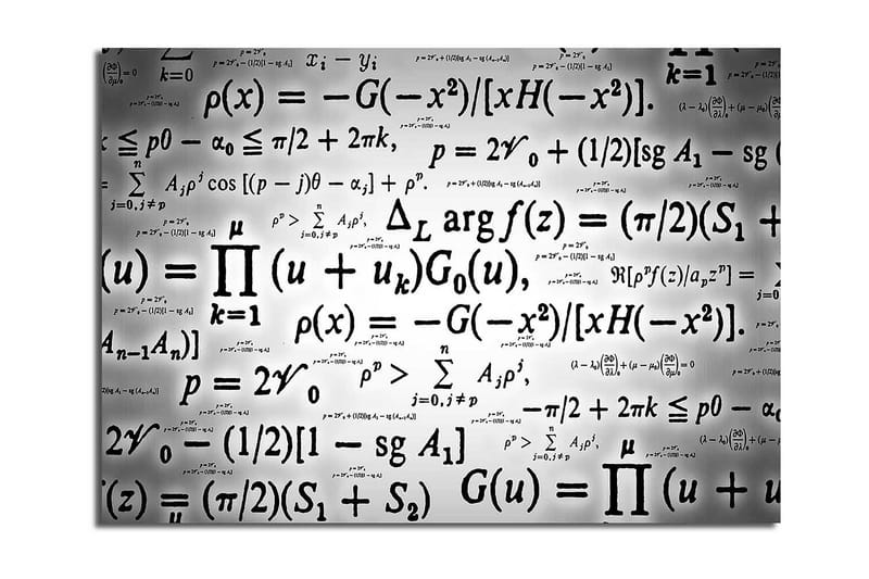 Canvas taulu 70x100 cm - Abstrakti taideteos matemaattisilla kaavoilla ja symboleilla mustavalkoisena, Musta / Valkoinen