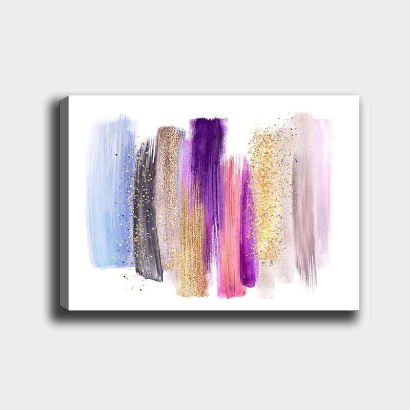 Canvas taulu 70x100 cm - Abstrakti taideteos värikkäillä siveltimenvedoilla eri sävyissä, Violetti / Sininen / Kulta