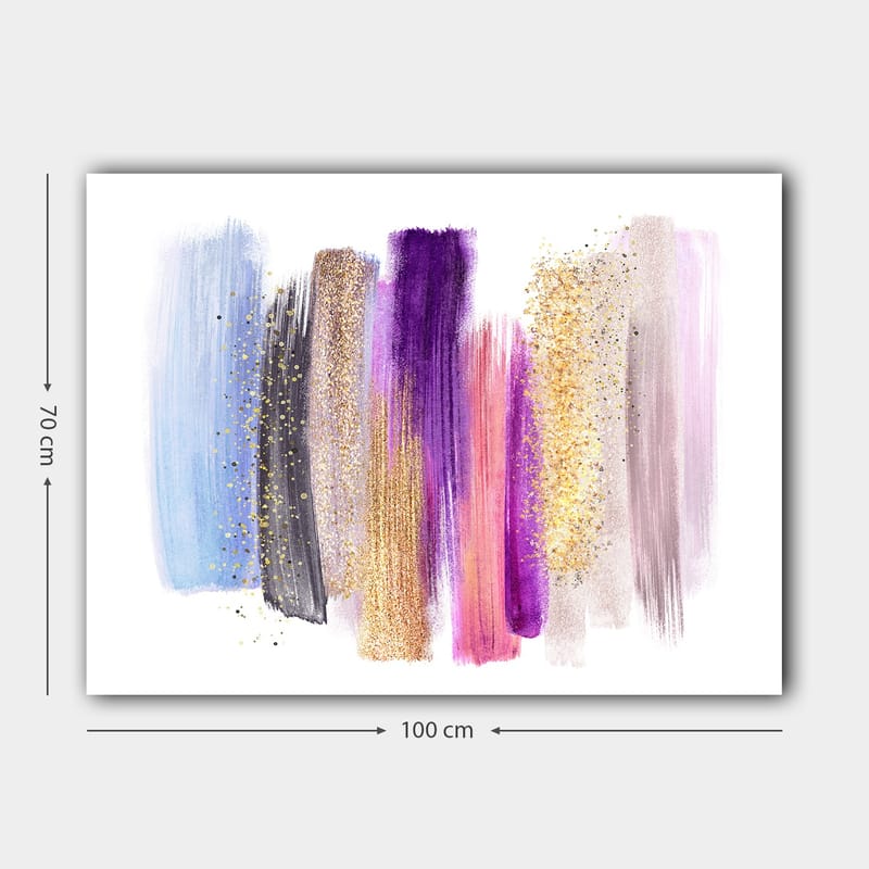 Canvas taulu 70x100 cm - Abstrakti taideteos värikkäillä siveltimenvedoilla eri sävyissä - Violetti / Sininen / Kulta - Sisustustuotteet - Taulu & taide - Canvas-taulu