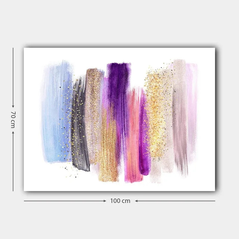 Canvas taulu 70x100 cm - Abstrakti taideteos värikkäillä siveltimenvedoilla eri sävyissä - Violetti / Sininen / Kulta - Sisustustuotteet - Taulu & taide - Canvas-taulu