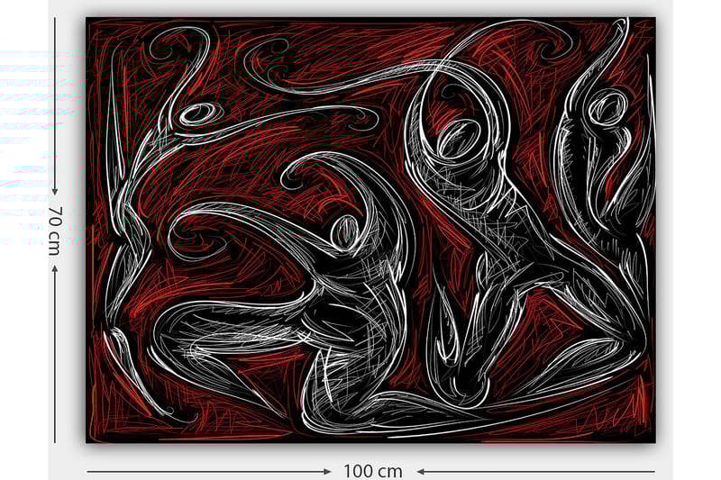 Canvas taulu 70x100 cm - Abstrakti tanssi dynaamisilla hahmoilla, jotka ilmaisevat liikettä ja energiaa - Punainen / Musta / Valkoinen - Sisustustuotteet - Taulu & taide - Canvas-taulu
