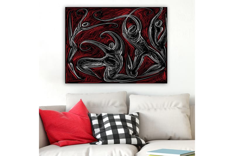 Canvas taulu 70x100 cm - Abstrakti tanssi dynaamisilla hahmoilla, jotka ilmaisevat liikettä ja energiaa - Punainen / Musta / Valkoinen - Sisustustuotteet - Taulu & taide - Canvas-taulu