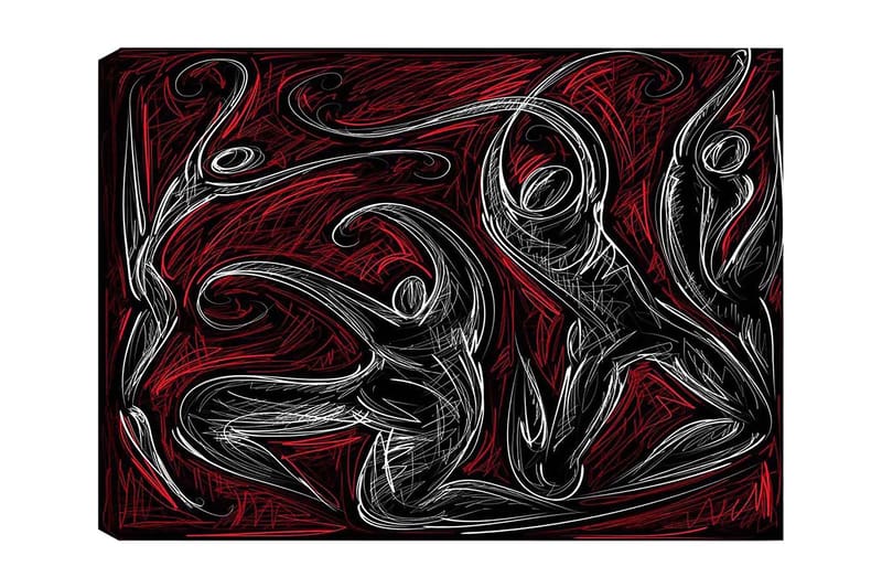 Canvas taulu 70x100 cm - Abstrakti tanssi dynaamisilla hahmoilla, jotka ilmaisevat liikettä ja energiaa, Punainen / Musta / Valkoinen