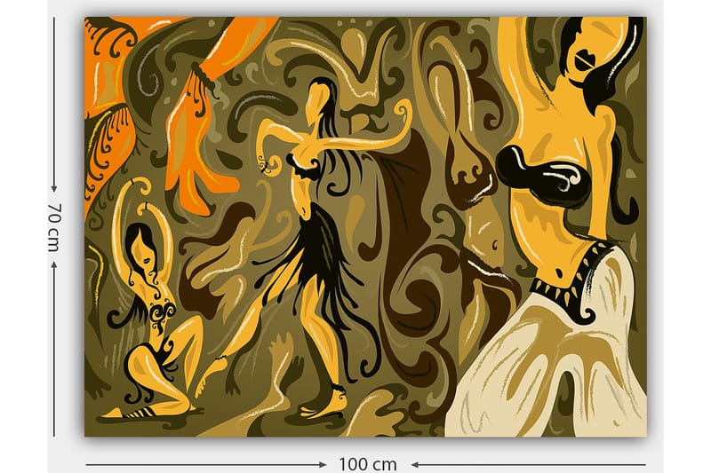 Canvas taulu 70x100 cm - Abstrakti tanssiaihe, jossa naishahmot ovat eloisissa asennoissa - Kulta / Ruskea / Oliivinvihreä - Sisustustuotteet - Taulu & taide - Canvas-taulu