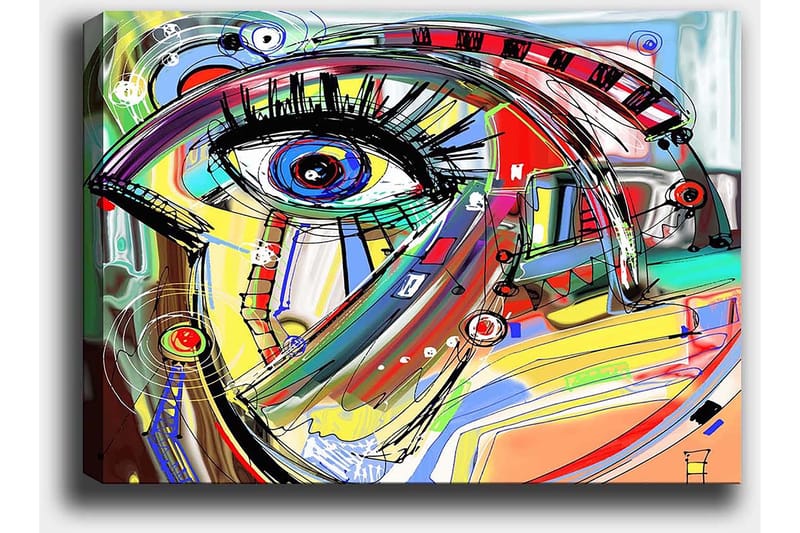 Canvas taulu 70x100 cm - Abstrakti tulkinta kasvoista, joissa keskitytään silmään - Sininen / Keltainen / Punainen - Sisustustuotteet - Taulu & taide - Canvas-taulu