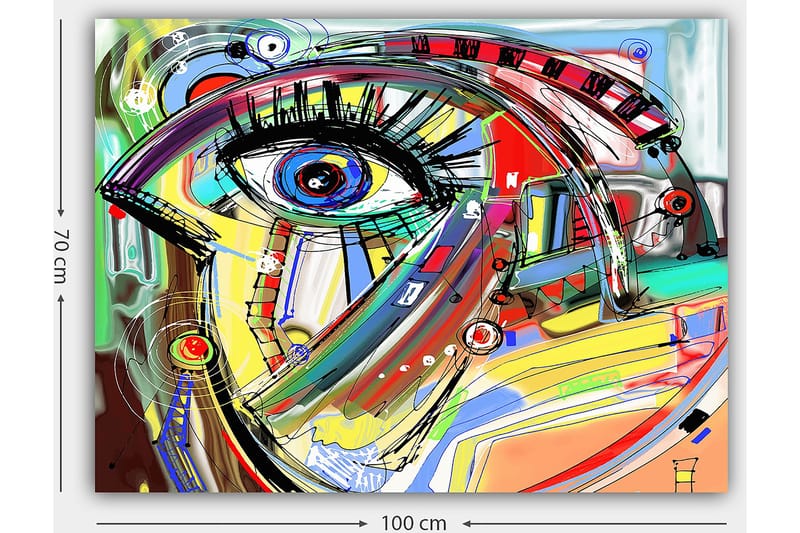 Canvas taulu 70x100 cm - Abstrakti tulkinta kasvoista, joissa keskitytään silmään - Sininen / Keltainen / Punainen - Sisustustuotteet - Taulu & taide - Canvas-taulu