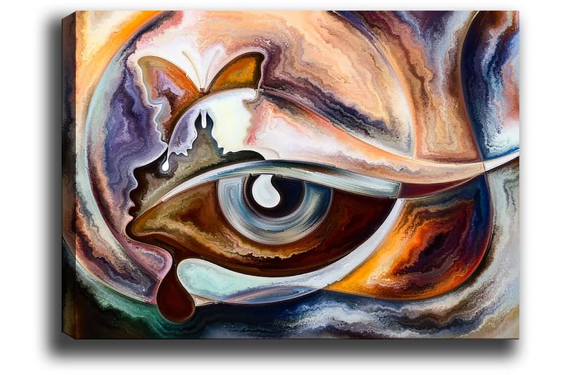 Canvas taulu 70x100 cm - Abstrakti tulkinta silmästä perhosen elementeillä ja kasvojen profiililla - Sininen / Ruskea / Oranssi - Sisustustuotteet - Taulu & taide - Canvas-taulu