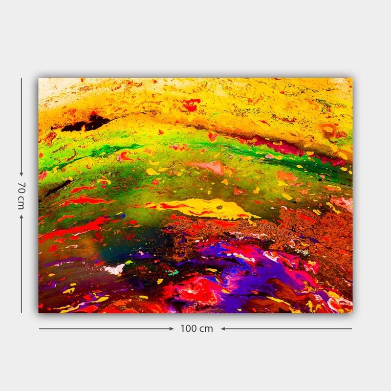 Canvas taulu 70x100 cm - Abstrakti värien räjähdys dynaamisilla kuvioilla ja eloisilla sävyillä - Keltainen / Vihreä / Punainen - Sisustustuotteet - Taulu & taide - Canvas-taulu
