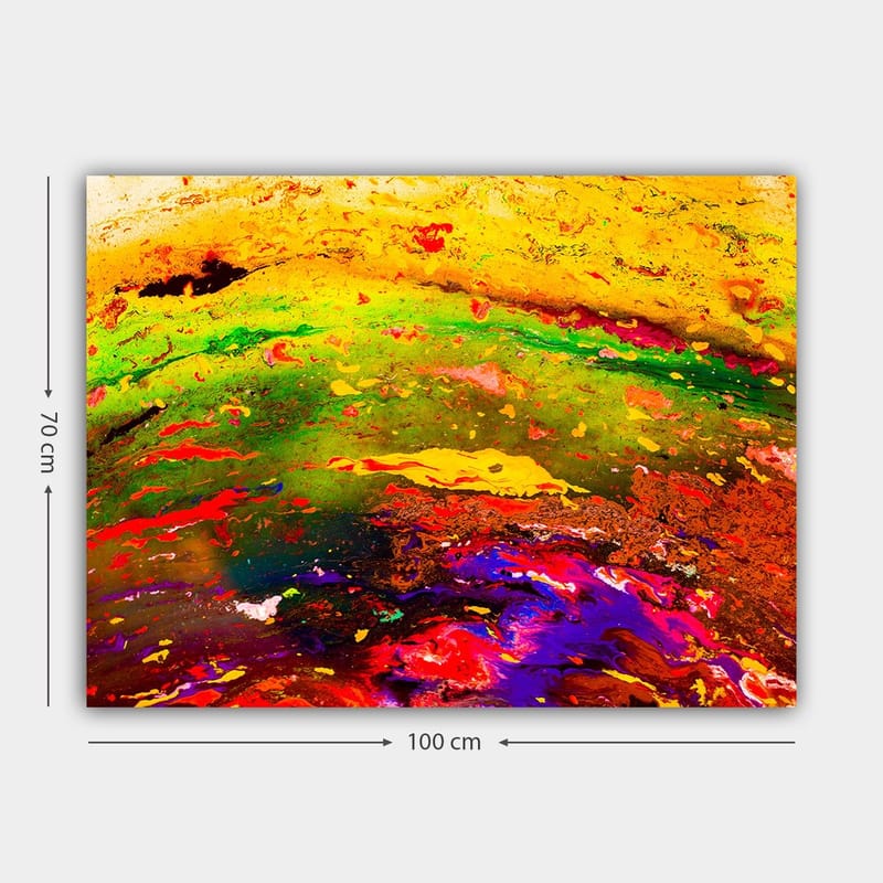 Canvas taulu 70x100 cm - Abstrakti värien räjähdys dynaamisilla kuvioilla ja eloisilla sävyillä - Keltainen / Vihreä / Punainen - Sisustustuotteet - Taulu & taide - Canvas-taulu