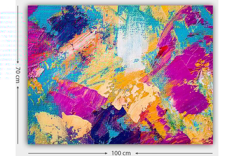 Canvas taulu 70x100 cm - Abstrakti värien räjähdys eloisilla sävyillä, jotka luovat dynaamisen tunnelman - Turkoosi / Violetti / Oranssi - Sisustustuotteet - Taulu & taide - Canvas-taulu