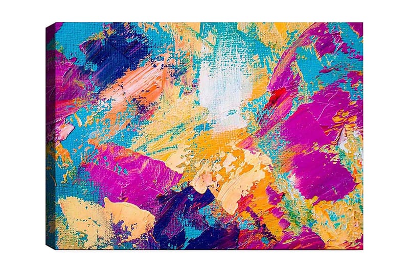 Canvas taulu 70x100 cm - Abstrakti värien räjähdys eloisilla sävyillä, jotka luovat dynaamisen tunnelman, Turkoosi / Violetti / Oranssi