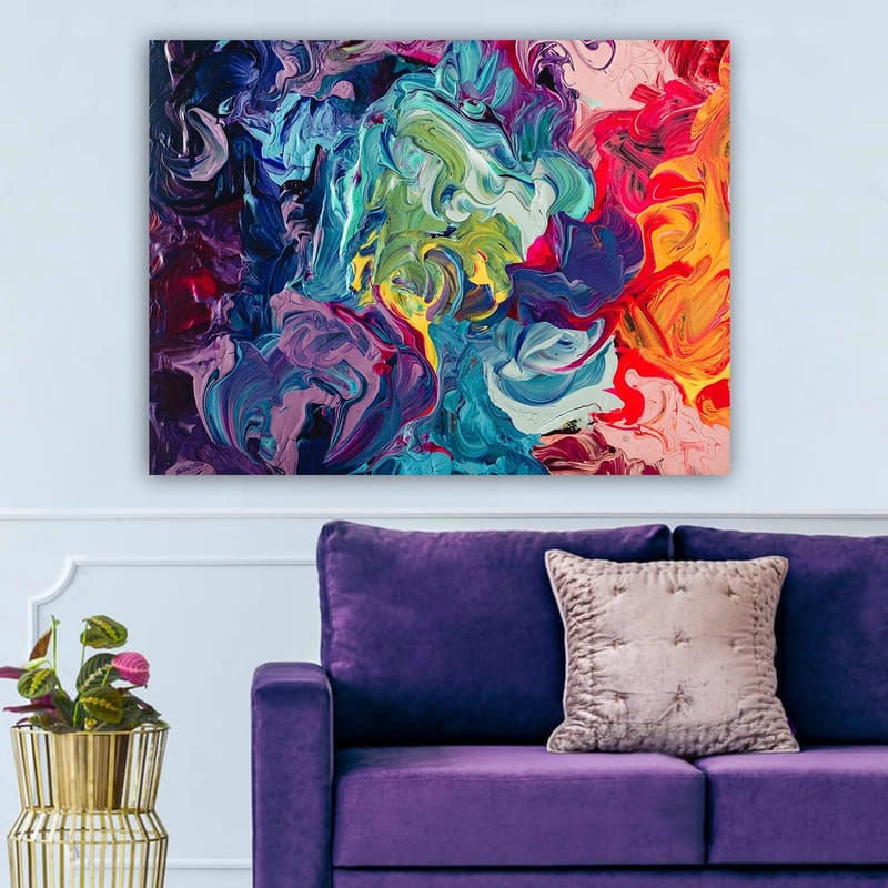 Canvas taulu 70x100 cm - Abstrakti värien räjähdys pyörteilevillä kuvioilla ja dynaamisilla muodoilla - Sininen / Vihreä / Punainen - Sisustustuotteet - Taulu & taide - Canvas-taulu