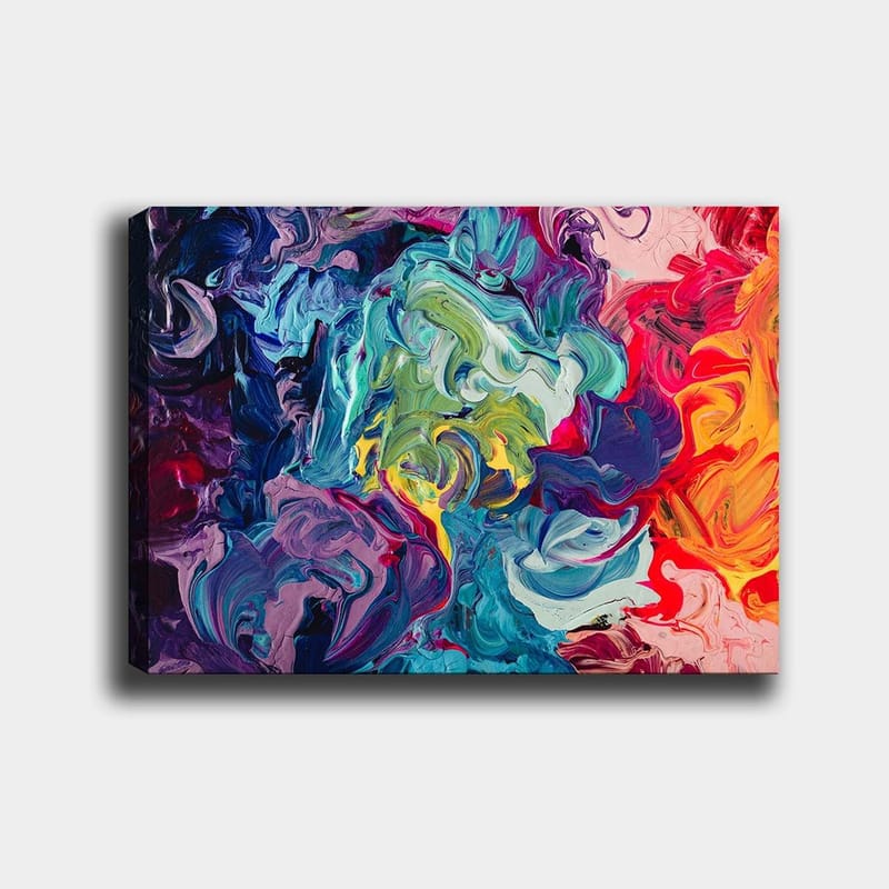 Canvas taulu 70x100 cm - Abstrakti värien räjähdys pyörteilevillä kuvioilla ja dynaamisilla muodoilla, Sininen / Vihreä / Punainen