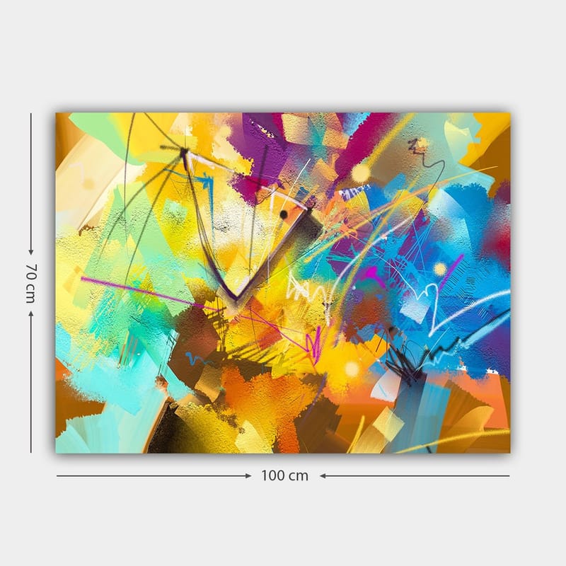 Canvas taulu 70x100 cm - Abstrakti värikäs sommitelma dynaamisilla muodoilla ja viivoilla - Keltainen / Sininen / Turkoosi - Sisustustuotteet - Taulu & taide - Canvas-taulu