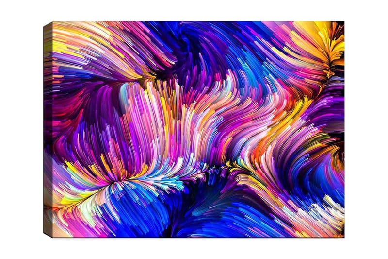 Canvas taulu 70x100 cm - Abstrakti värikäs sommitelma laajoilla viivoilla ja muodoilla, Violetti / Sininen / Keltainen