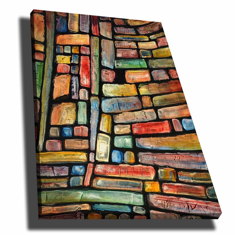 Canvas taulu 70x100 cm - Abstrakti värikkäiden palikoiden kuvio, joka luo syvyyden ja rakenteen tunteen, Punainen / Vihreä / Sininen