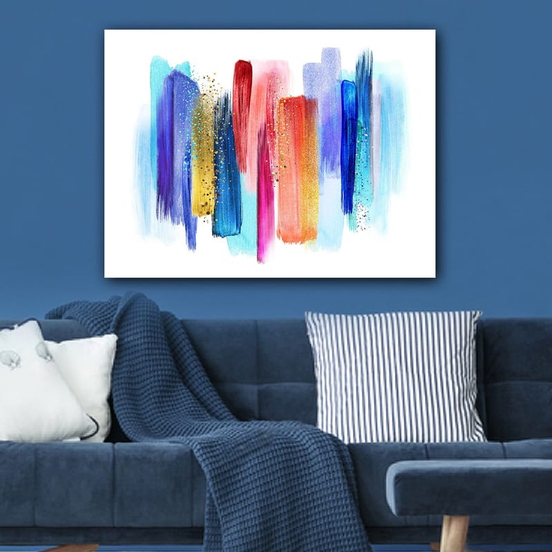 Canvas taulu 70x100 cm - Abstrakti värileikki pystysuorilla siveltimenvedoilla kirkkaissa sävyissä - Sininen / Punainen / Vaaleanpunainen - Sisustustuotteet - Taulu & taide - Canvas-taulu