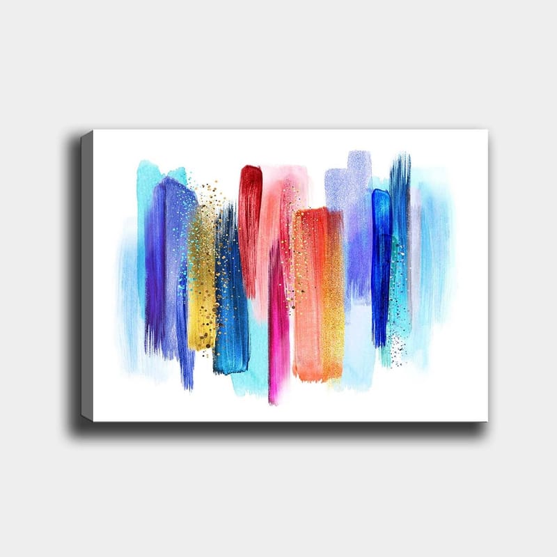 Canvas taulu 70x100 cm - Abstrakti värileikki pystysuorilla siveltimenvedoilla kirkkaissa sävyissä, Sininen / Punainen / Vaaleanpunainen