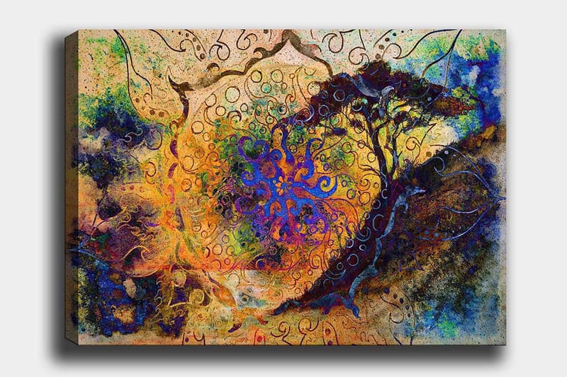 Canvas taulu 70x100 cm - Abstrakti puu spiraaleilla ja värikkäillä kuvioilla unenomaisessa sommitelmassa - Sininen / Oranssi / Violetti - Sisustustuotteet - Taulu & taide - Canvas-taulu