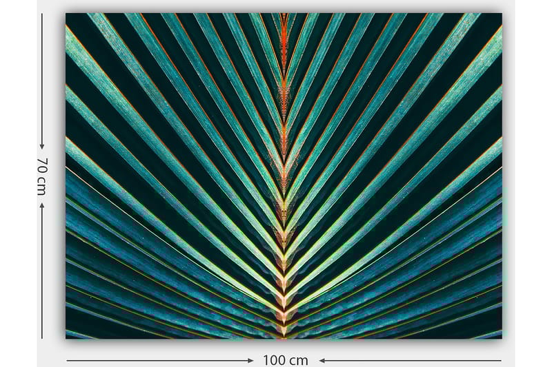 Canvas taulu 70x100 cm - Abstrakti palmunlehtisommitelma selkeillä viivoilla ja symmetrialla - Tummanvihreä / Turkoosi / Oranssi - Sisustustuotteet - Taulu & taide - Canvas-taulu