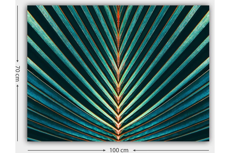 Canvas taulu 70x100 cm - Abstrakti palmunlehtisommitelma selkeillä viivoilla ja symmetrialla - Tummanvihreä / Turkoosi / Oranssi - Sisustustuotteet - Taulu & taide - Canvas-taulu